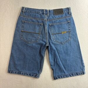 Vintage Lee Jean Shorts Mens 32x12 Blue Embroidered Cooper Jorts Denim